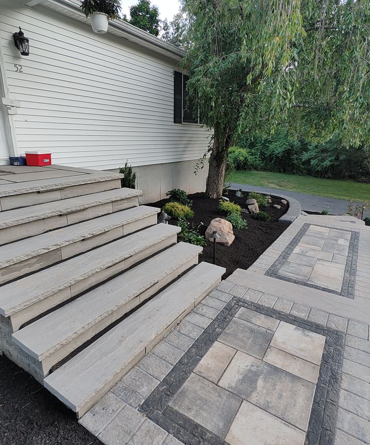 stone steps and patio